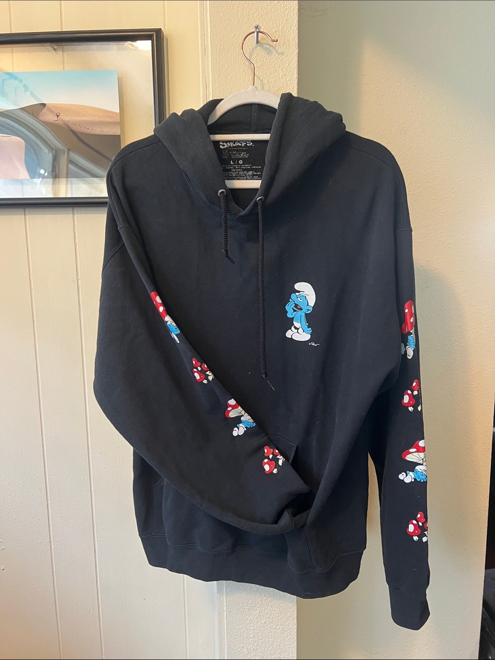 Black Smurf Graphic Pullover Hoodie - Men
